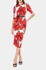 Windflower Jersey Midi Dress - Coral Multi