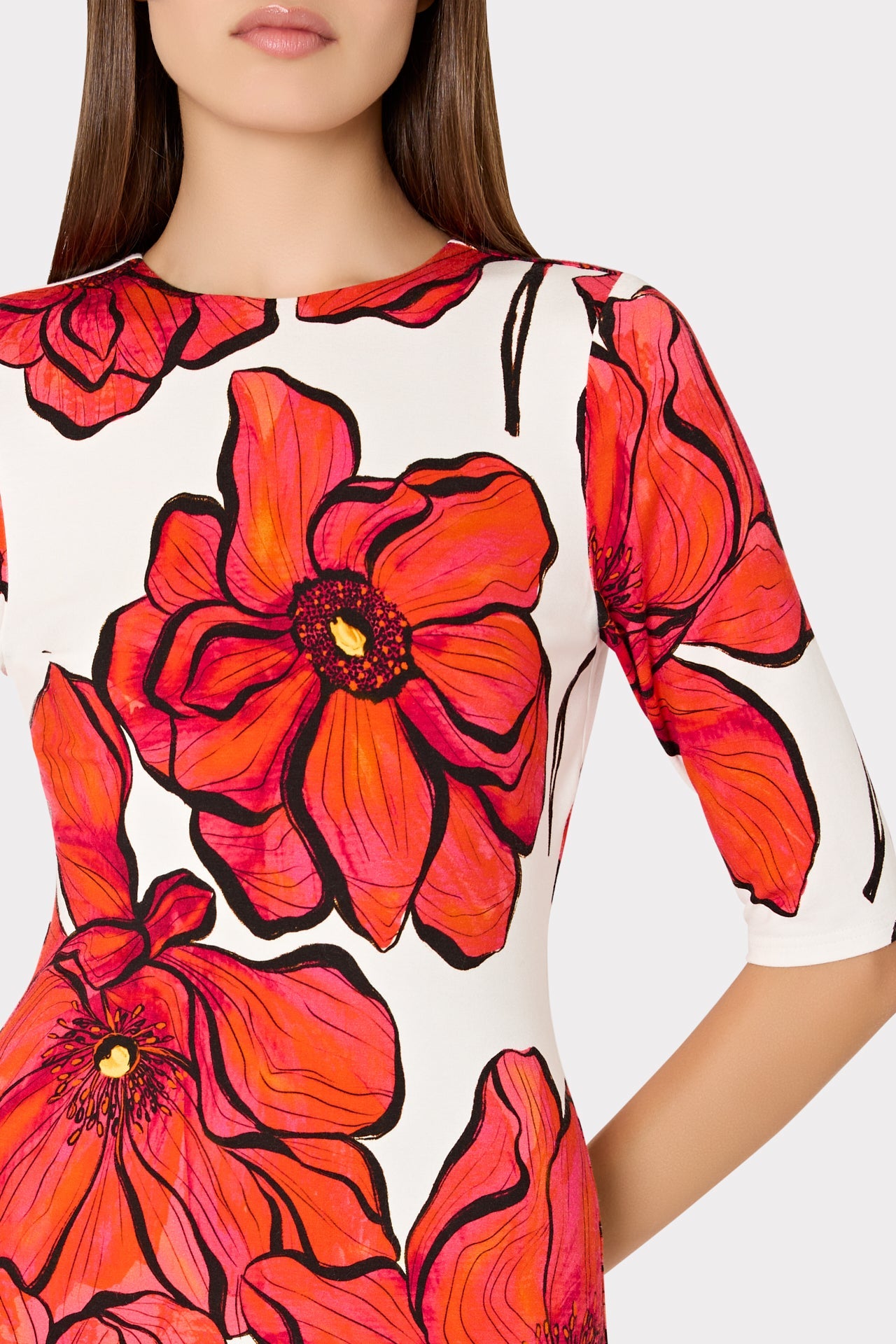 Windflower Jersey Midi Dress - Coral Multi