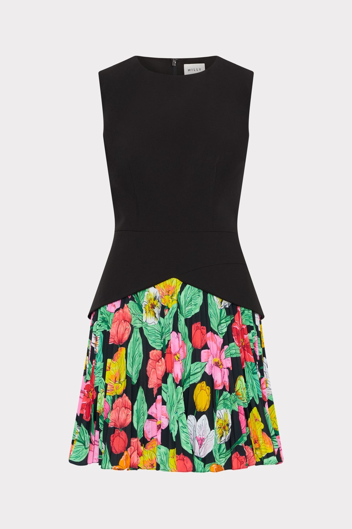 Haddy Tulip Rosette Pleated Mini Dress - Black Multi