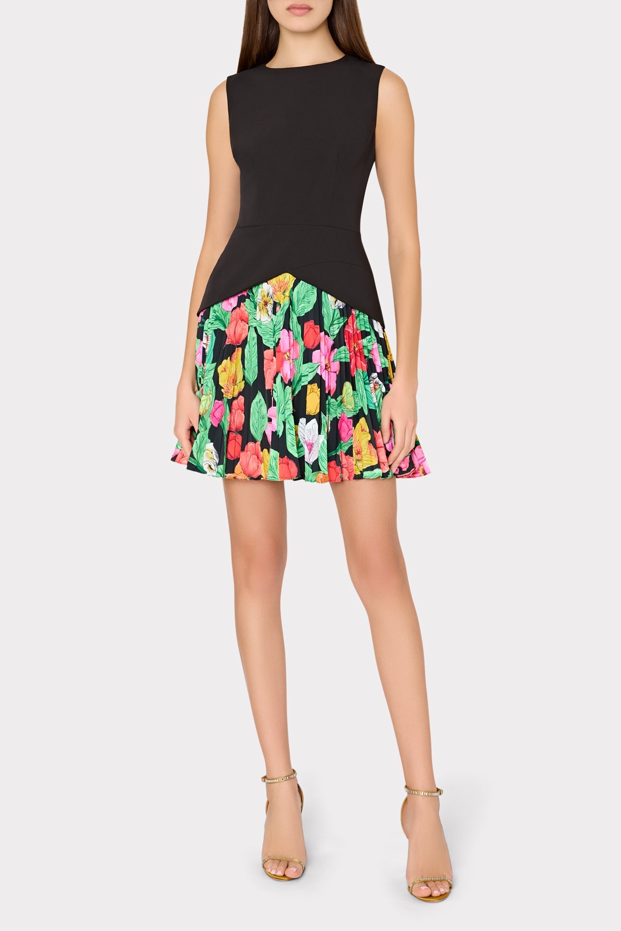 Haddy Tulip Rosette Pleated Mini Dress - Black Multi