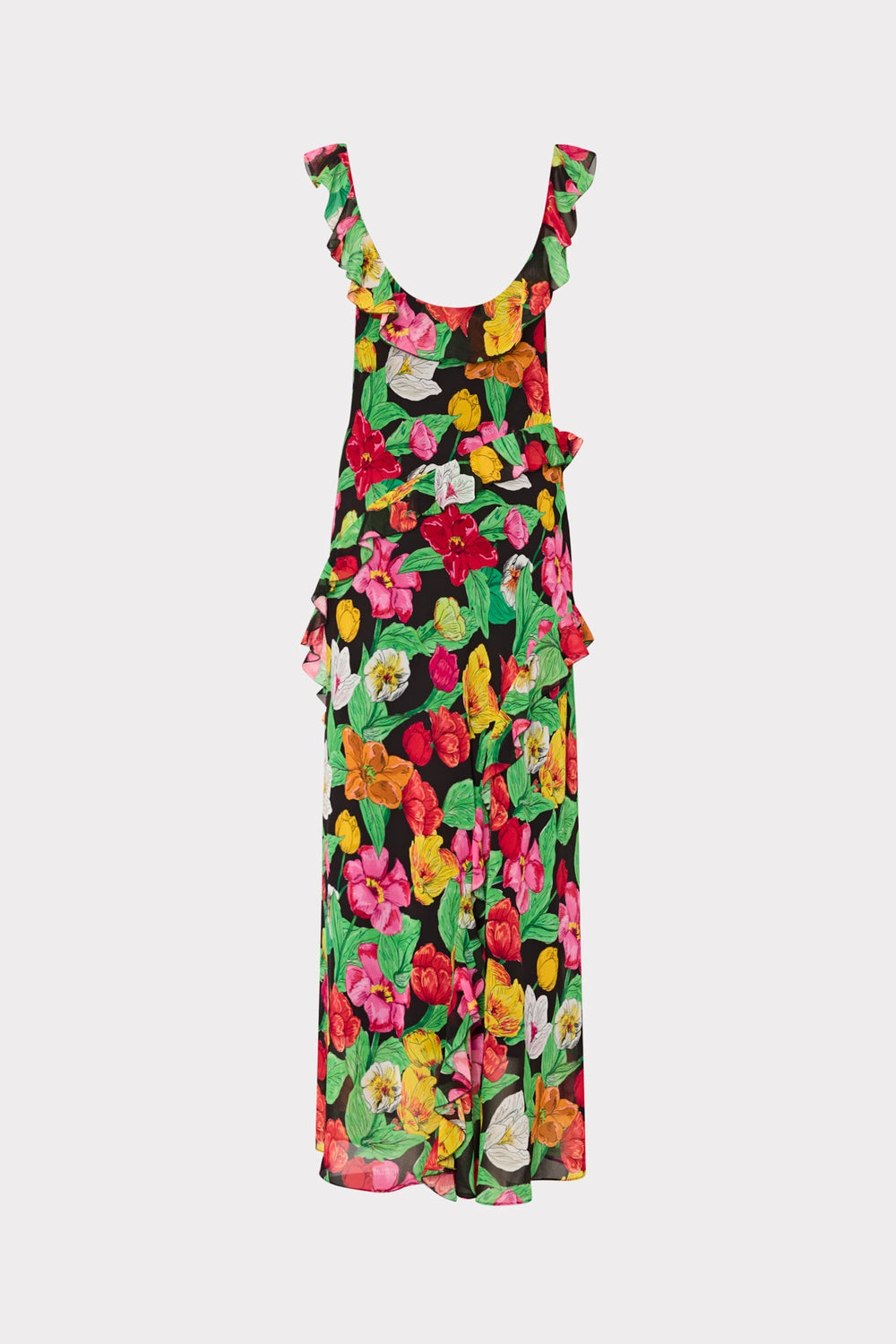 Tulip Rosette Ruffle Maxi Dress - Black Multi