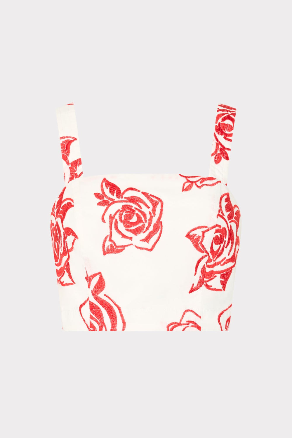 Rose Embroidery Crop Top - Red/White