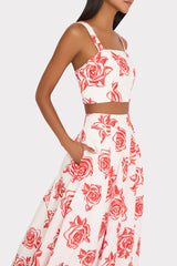 Rose Embroidery Crop Top - Red/White