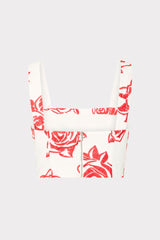 Rose Embroidery Crop Top - Red/White