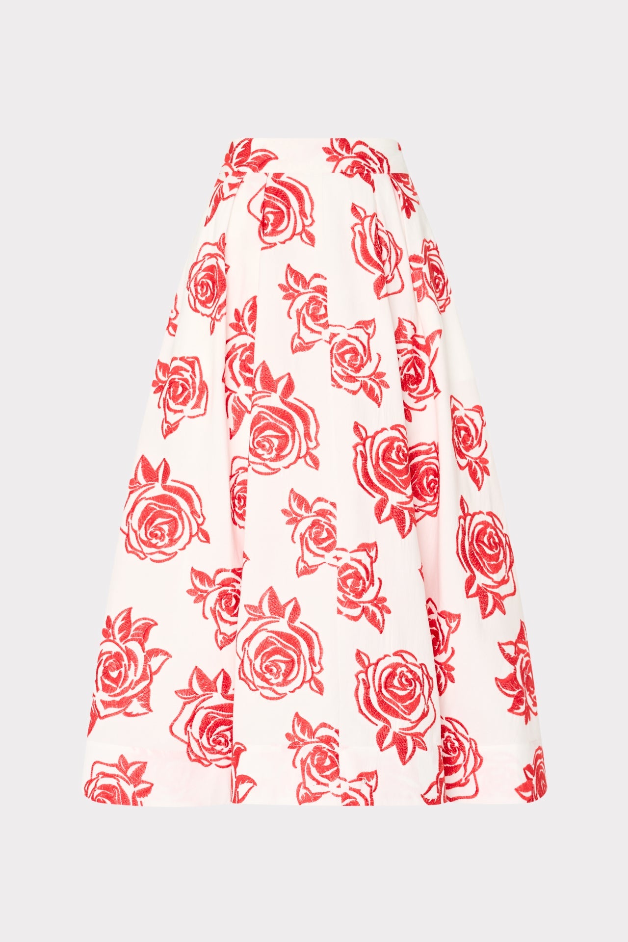 Juliet Rose Embroidery Midi Skirt - Red/White