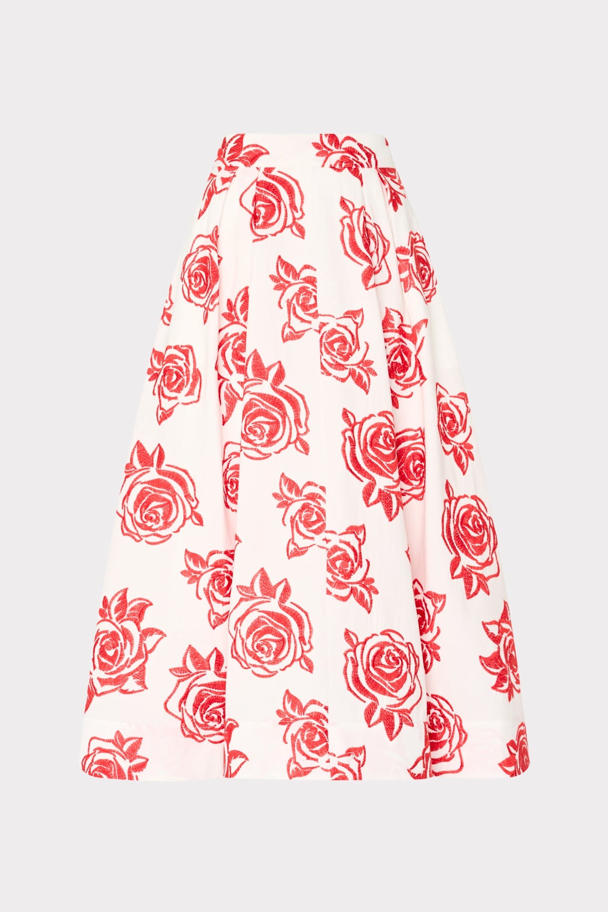 Juliet Rose Embroidery Midi Skirt - Red/White