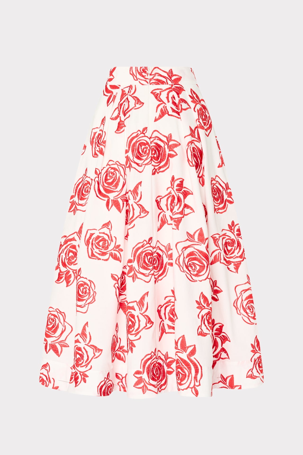 Juliet Rose Embroidery Midi Skirt - Red/White