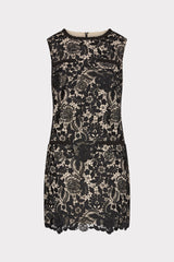 3D Garden Lace Sleeveless Mini Dress - Black