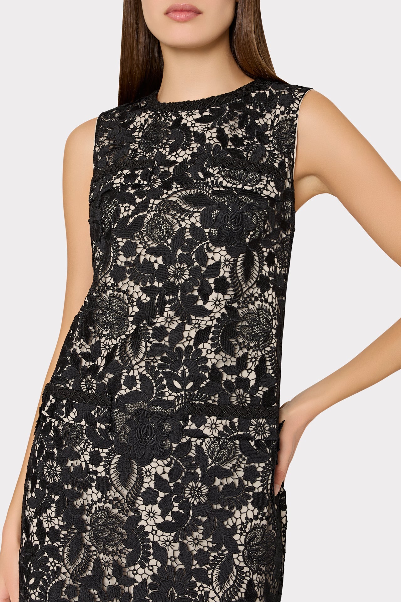 3D Garden Lace Sleeveless Mini Dress - Black