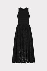 Geo Eyelet Knit Combo Midi Dress - Black