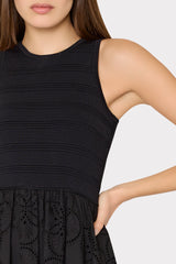Geo Eyelet Knit Combo Midi Dress - Black
