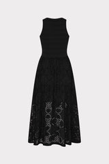 Geo Eyelet Knit Combo Midi Dress - Black