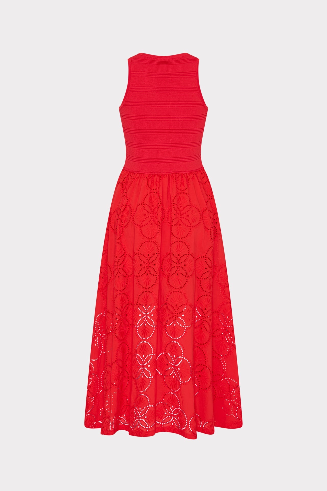 Geo Eyelet Knit Combo Midi Dress - Red