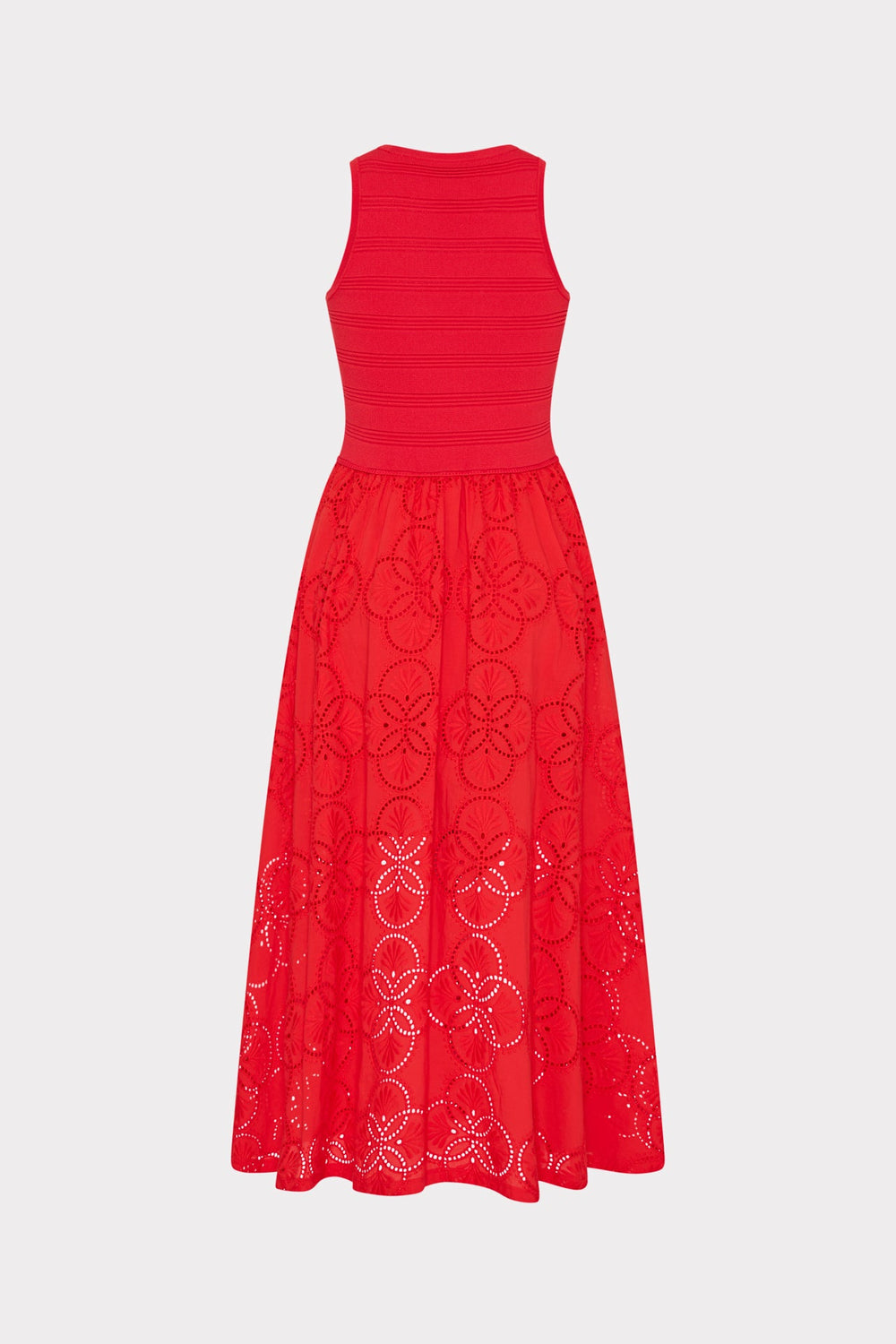 Geo Eyelet Knit Combo Midi Dress - Red