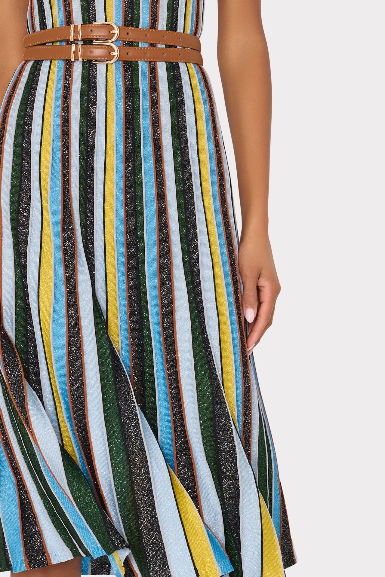Multi Stripe Halter Knit Midi Dress - Multi