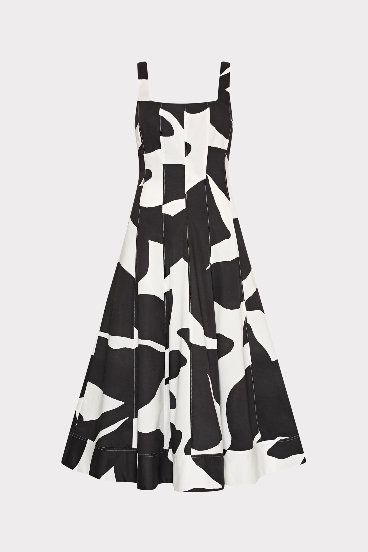 Grand Foliage Poplin Midi Dress - Black/White
