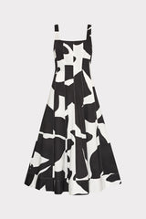 Grand Foliage Poplin Midi Dress - Black/White