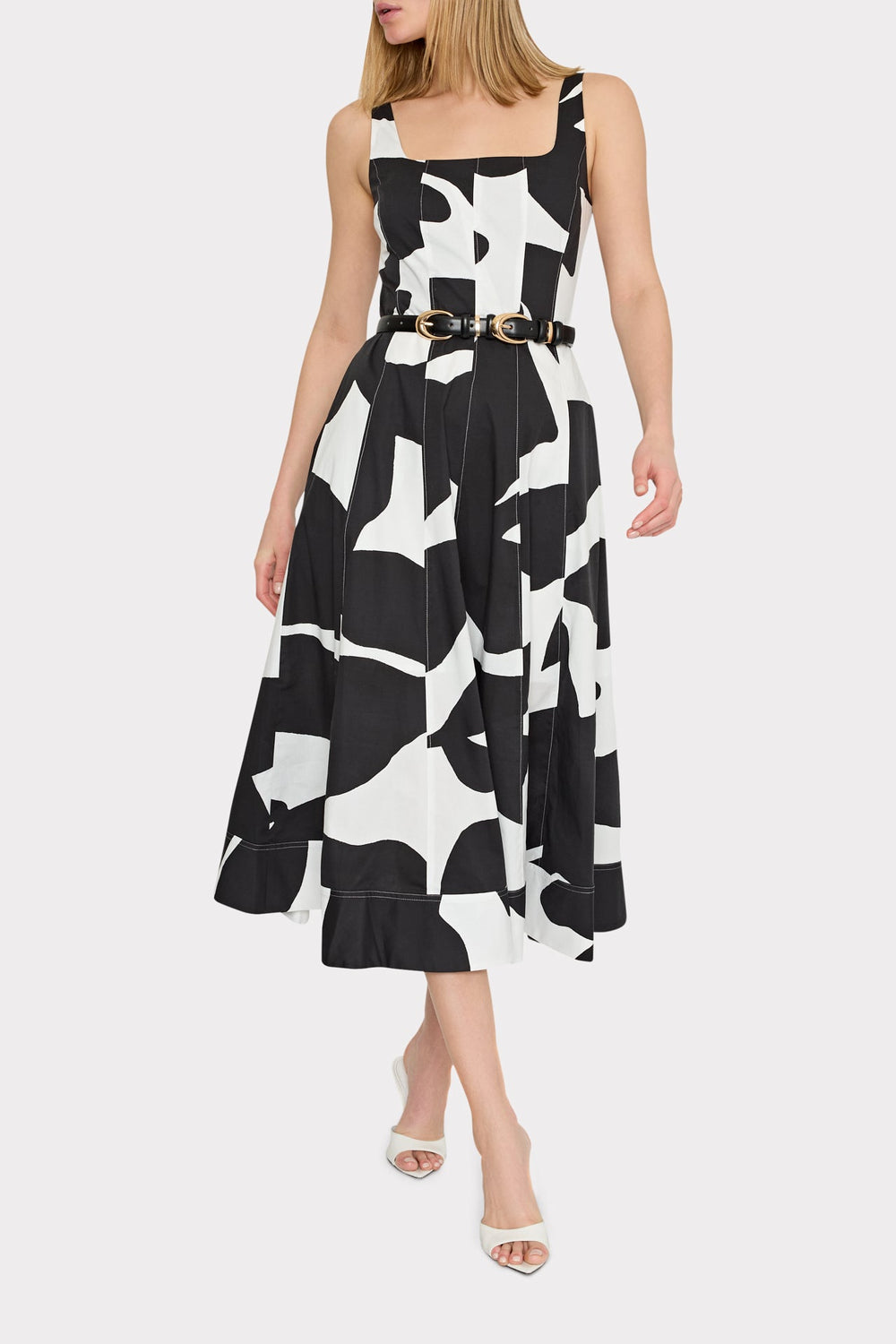 Grand Foliage Poplin Midi Dress - Black/White