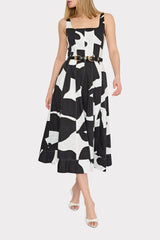 Grand Foliage Poplin Midi Dress - Black/White