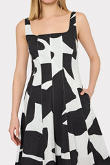 Grand Foliage Poplin Midi Dress - Black/White