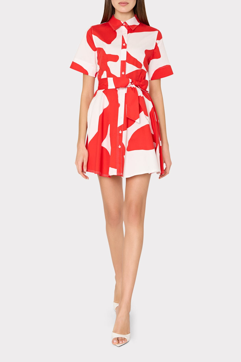 Grand Foliage Poplin Mini Dress - Red/White
