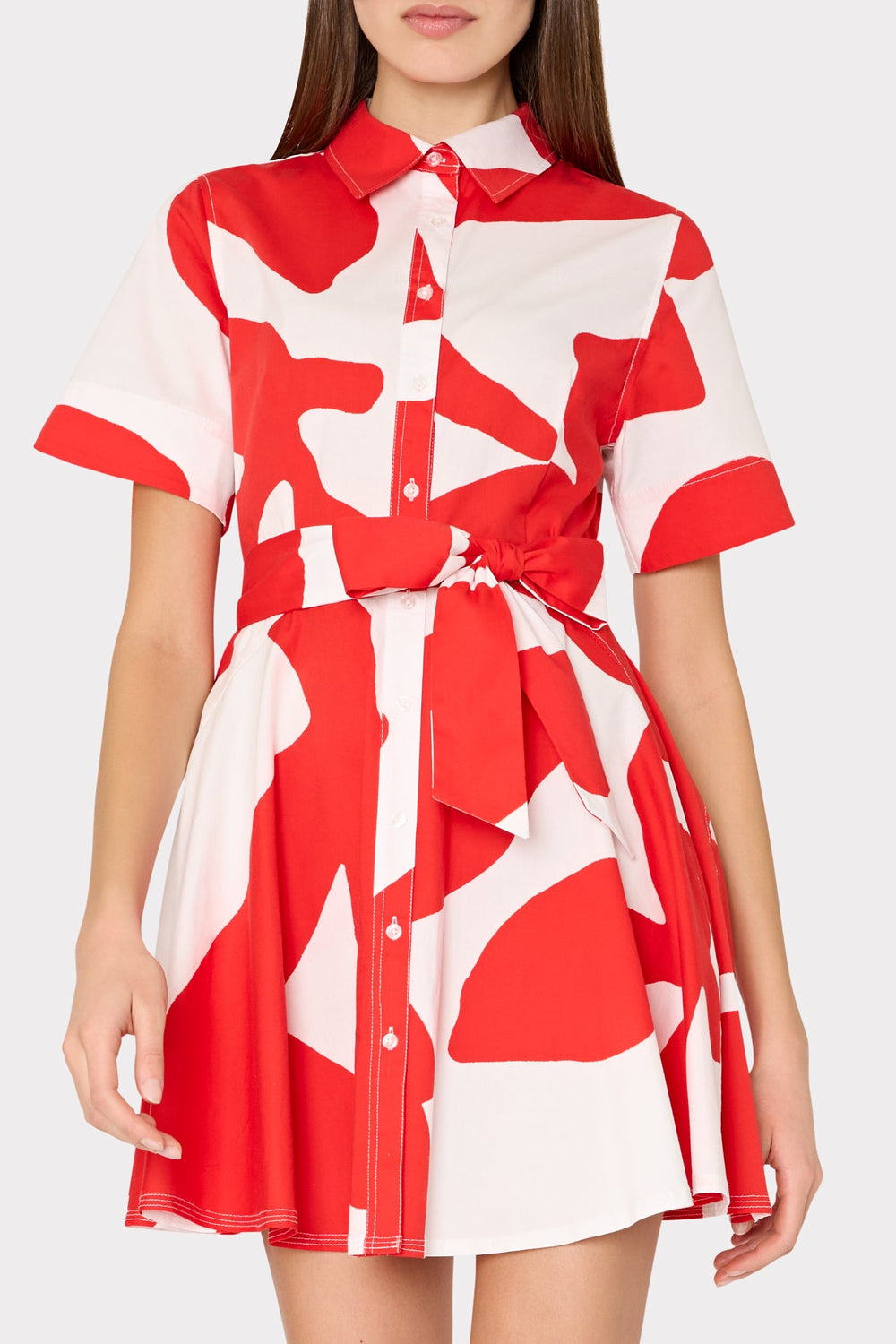 Grand Foliage Poplin Mini Dress - Red/White