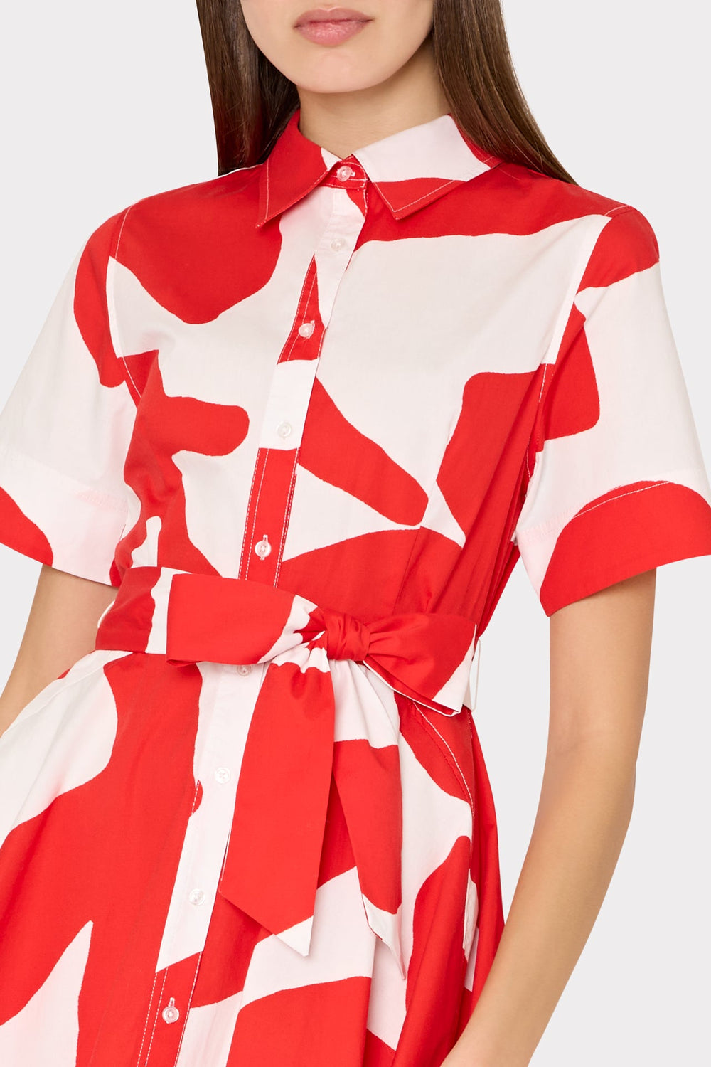 Grand Foliage Poplin Mini Dress - Red/White