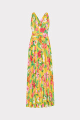 Oria Tulip Rosette Pleated Dress - Yellow Multi