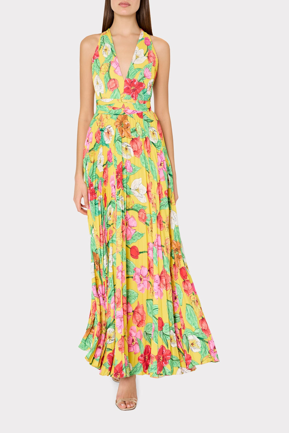Oria Tulip Rosette Pleated Dress - Yellow Multi