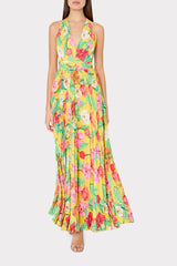 Oria Tulip Rosette Pleated Dress - Yellow Multi