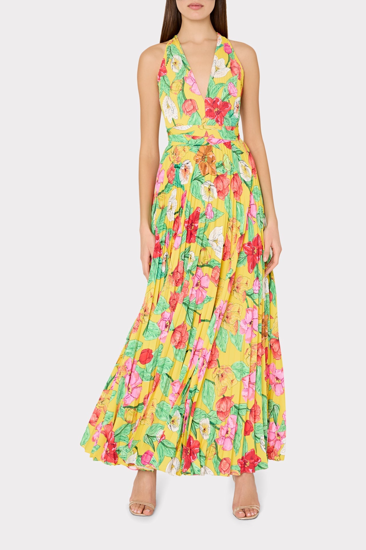 Oria Tulip Rosette Pleated Dress - Yellow Multi