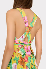 Oria Tulip Rosette Pleated Dress - Yellow Multi