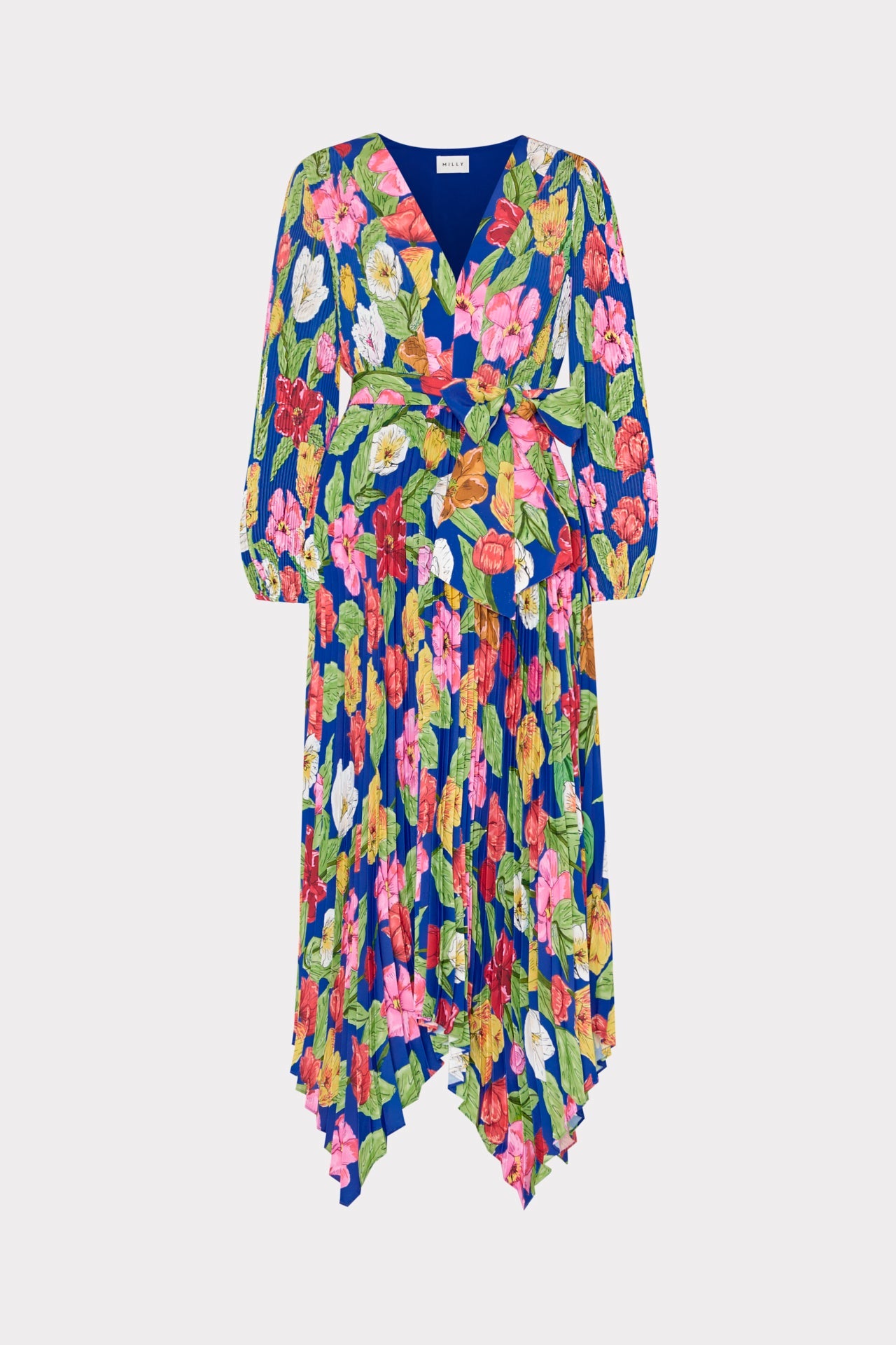 Liora Tulip Rosette Pleated Dress - Royal Blue Multi