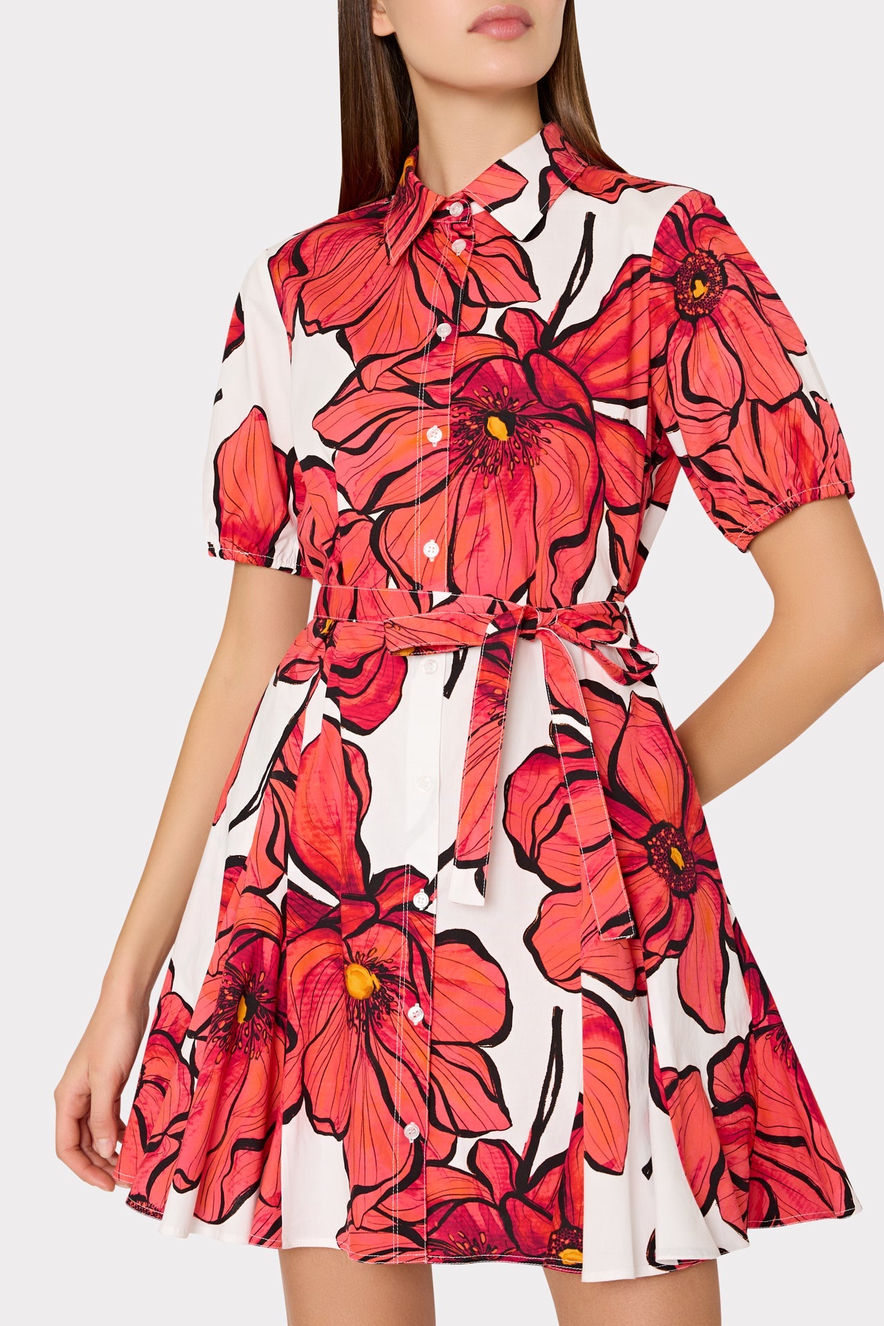 Juni Windflower Pastel Poplin Mini Dress - Coral Multi