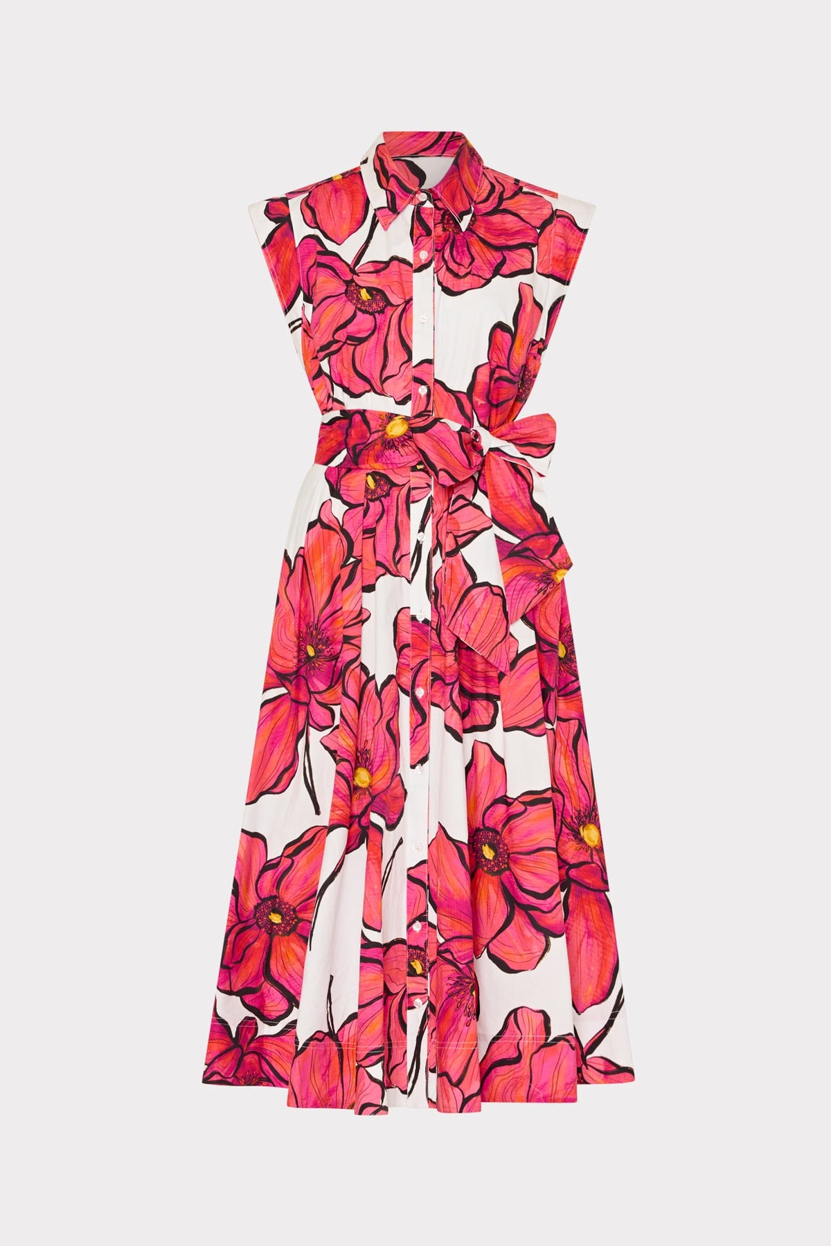 Jules Windflower Pastel Poplin Midi Dress - Coral Multi