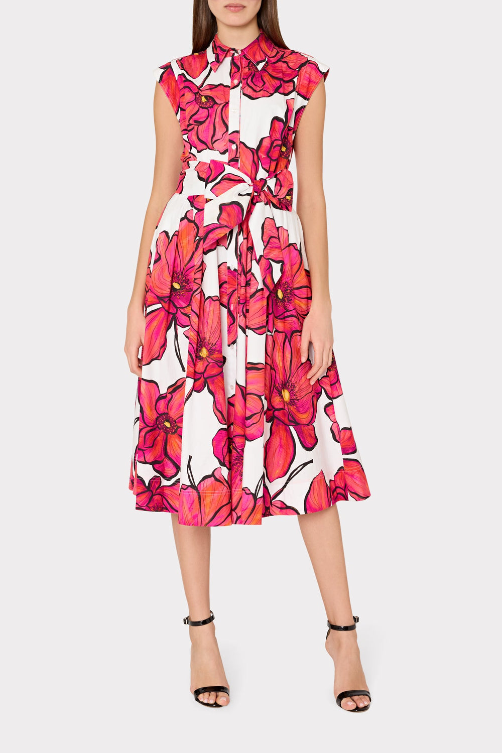 Jules Windflower Pastel Poplin Midi Dress - Coral Multi