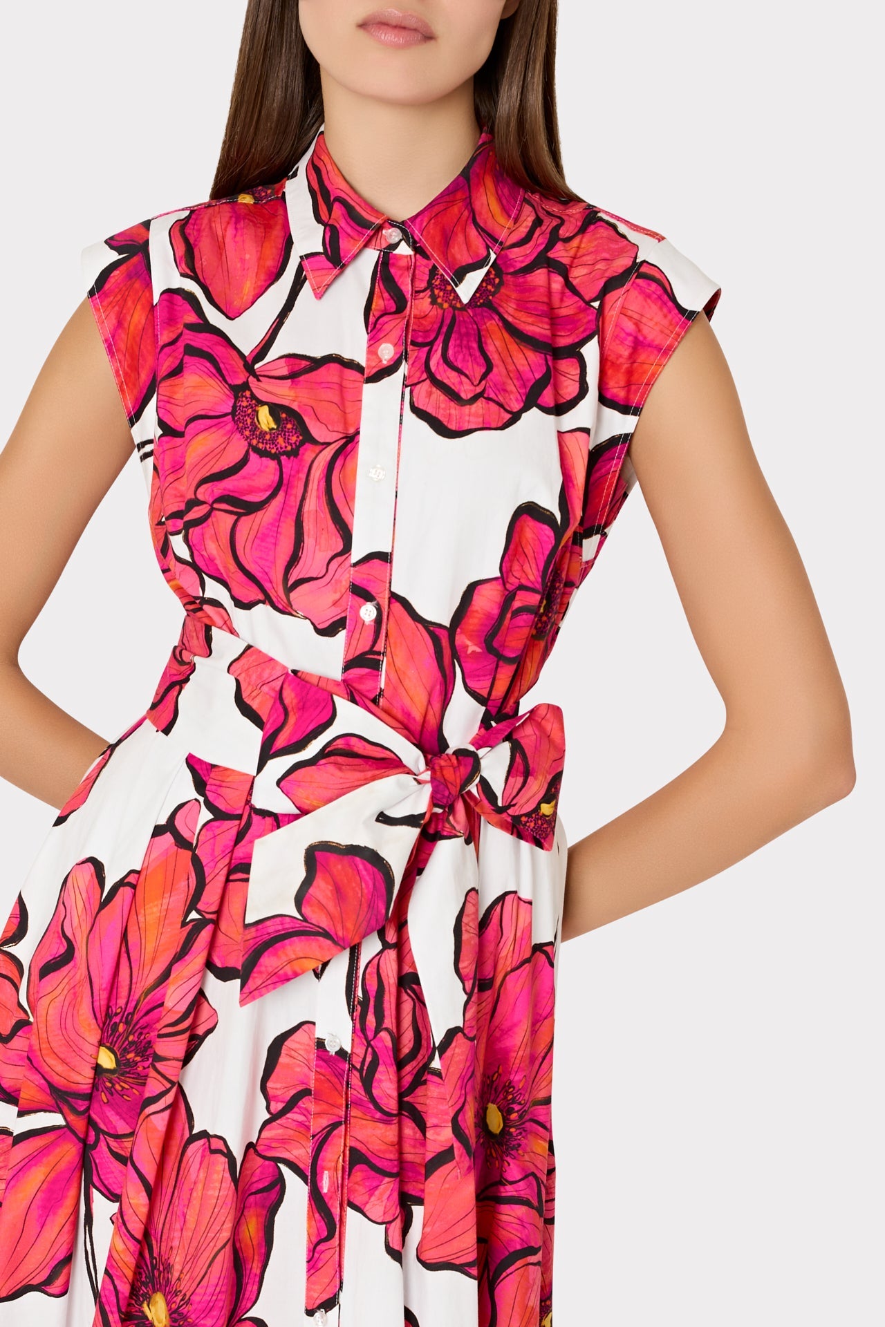 Jules Windflower Pastel Poplin Midi Dress - Coral Multi