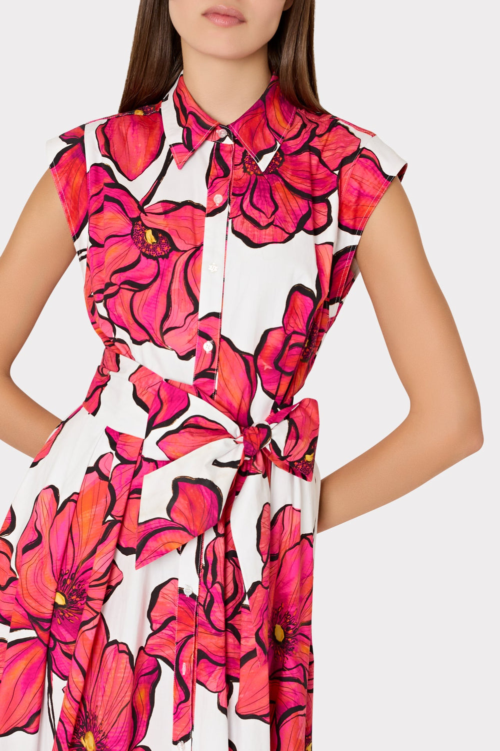Jules Windflower Pastel Poplin Midi Dress - Coral Multi