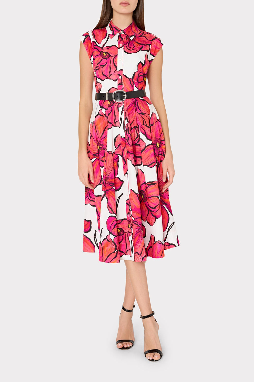 Jules Windflower Pastel Poplin Midi Dress - Coral Multi