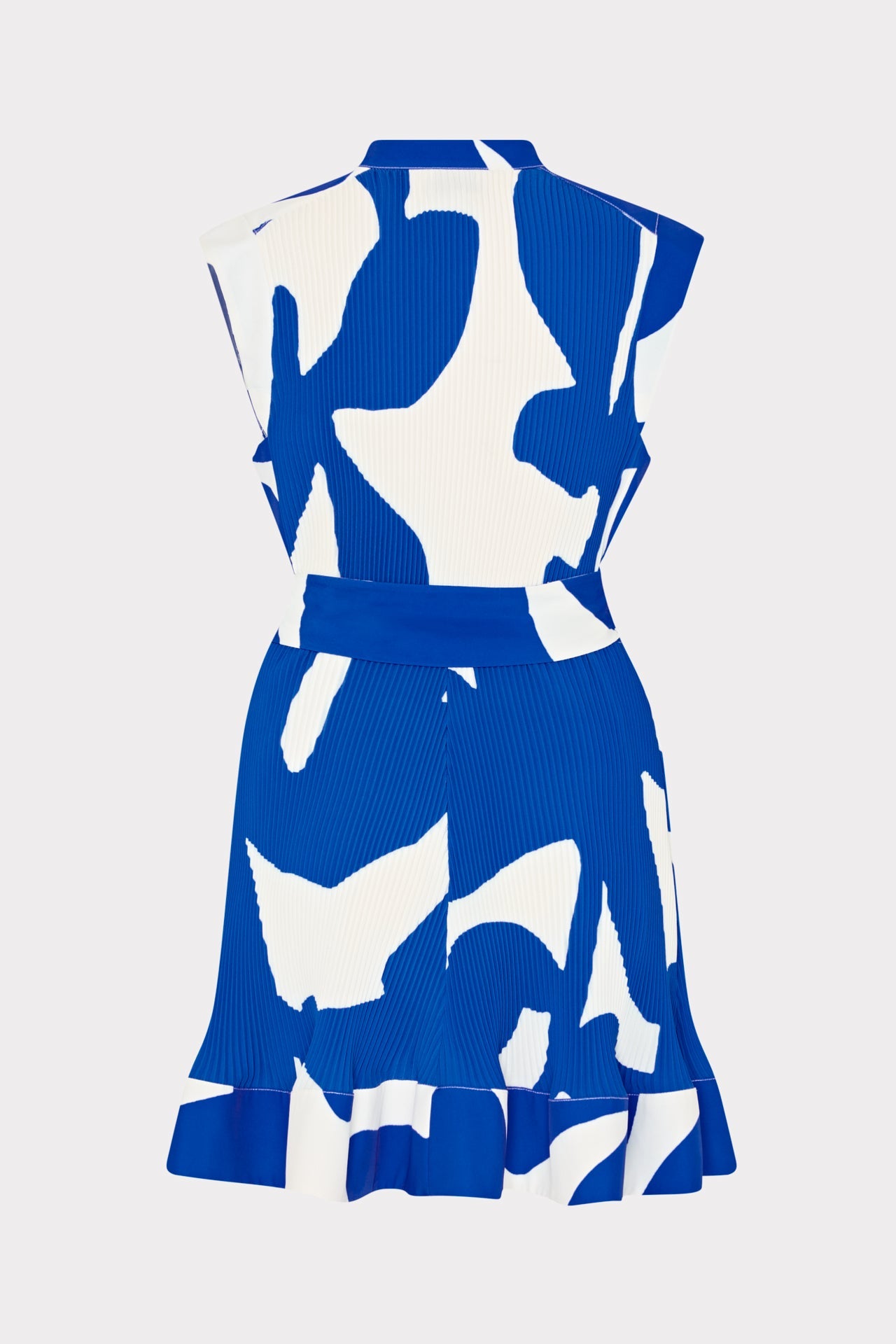 Joan Grand Foliage Pleated Dress - Blue/White