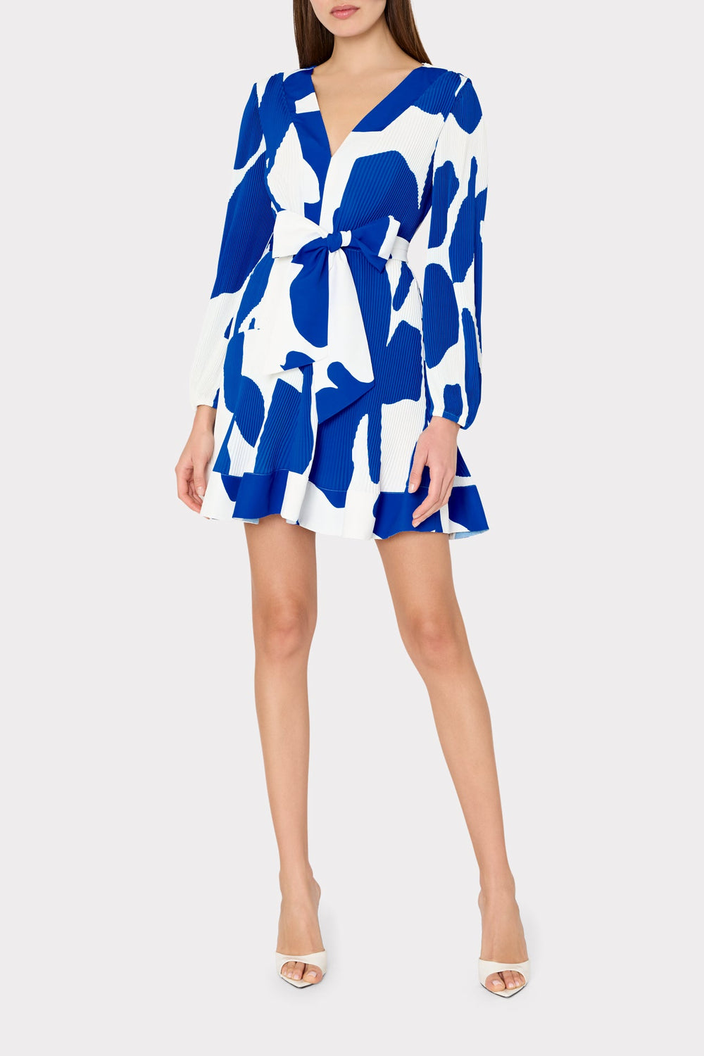 Liv Grand Foliage Pleated Dress - Blue/White