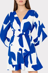 Liv Grand Foliage Pleated Dress - Blue/White