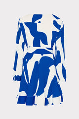 Liv Grand Foliage Pleated Dress - Blue/White