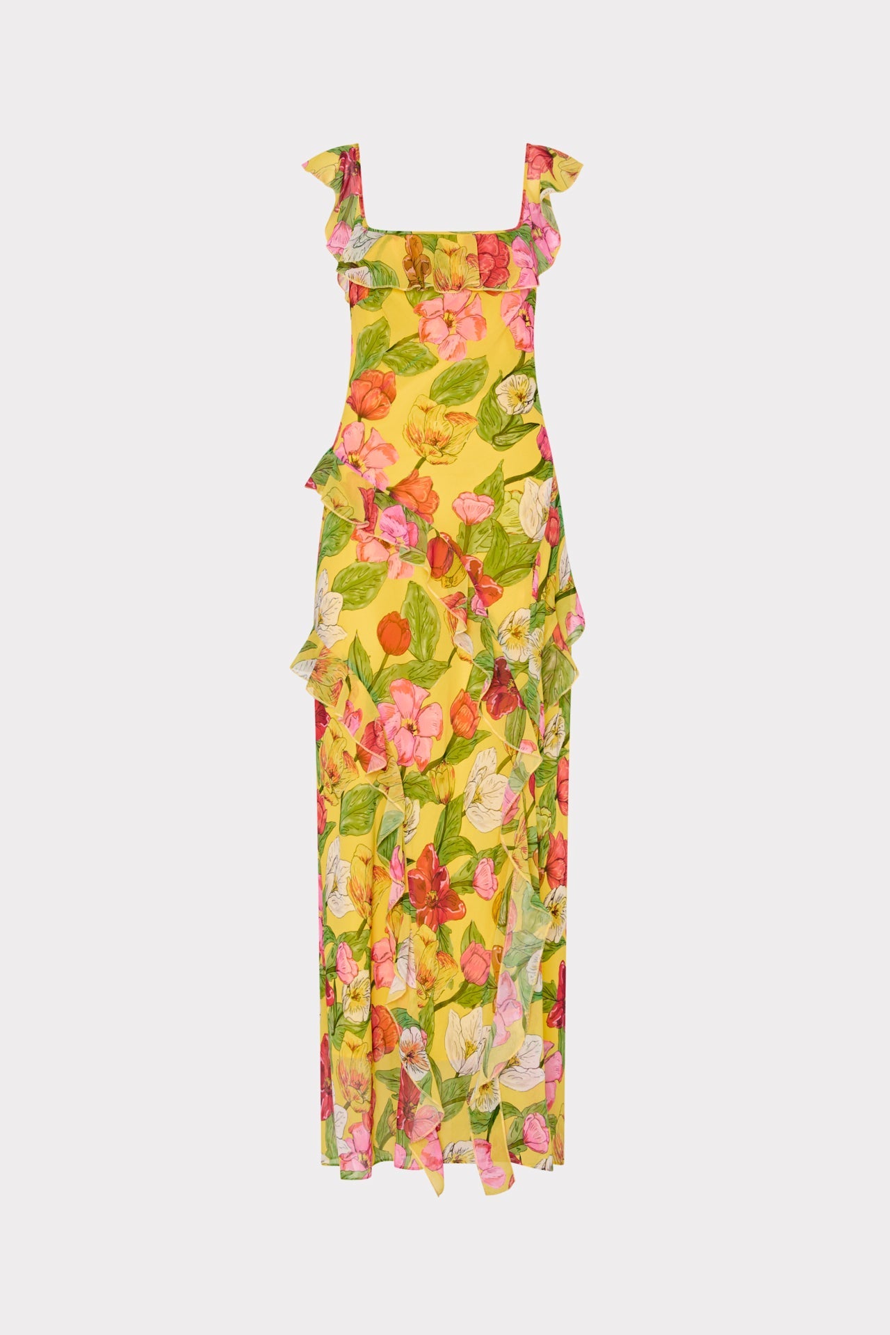Tulip Rosette Ruffle Maxi Dress - Yellow Multi