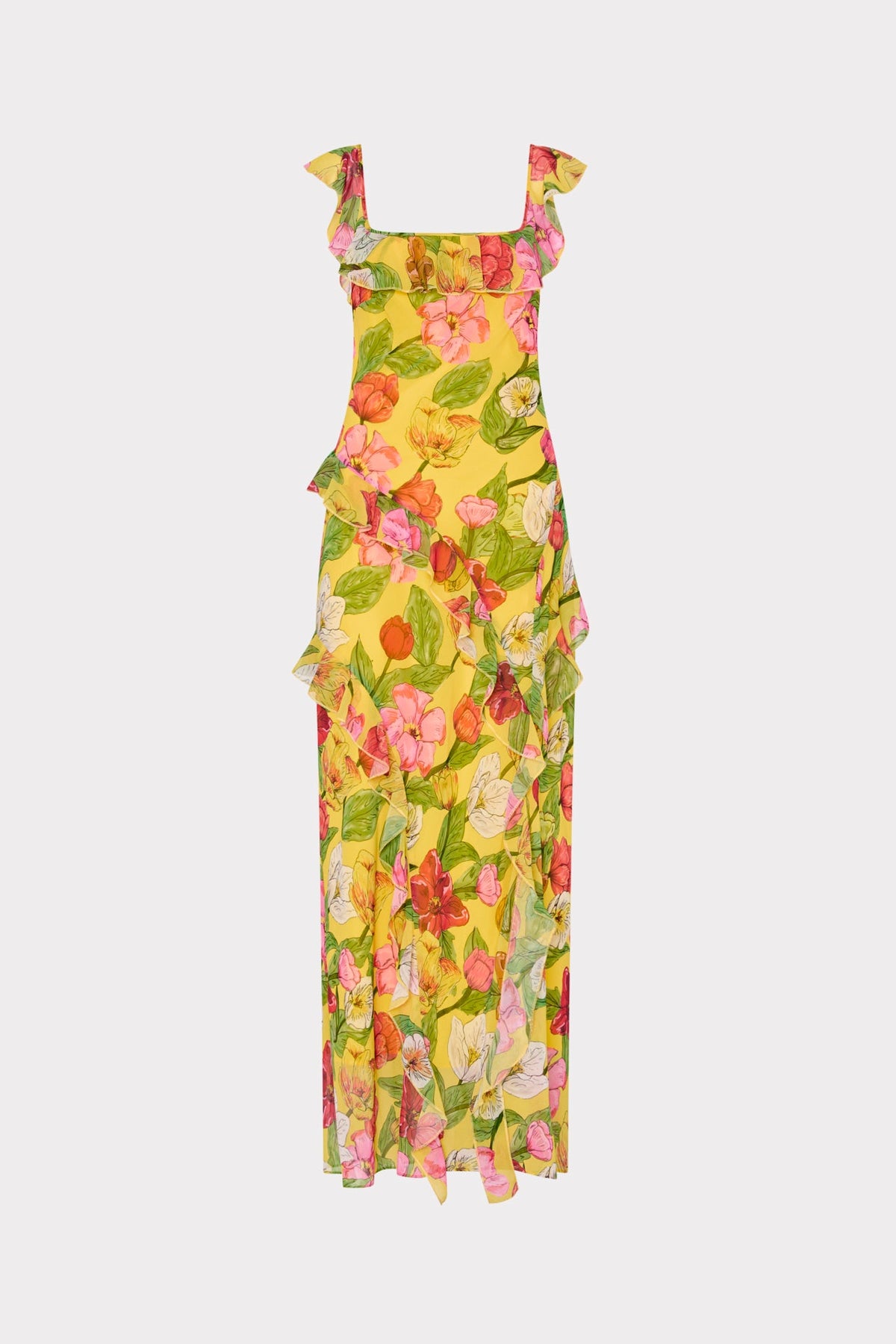 Tulip Rosette Ruffle Maxi Dress - Yellow Multi