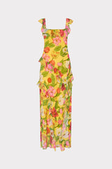 Tulip Rosette Ruffle Maxi Dress - Yellow Multi