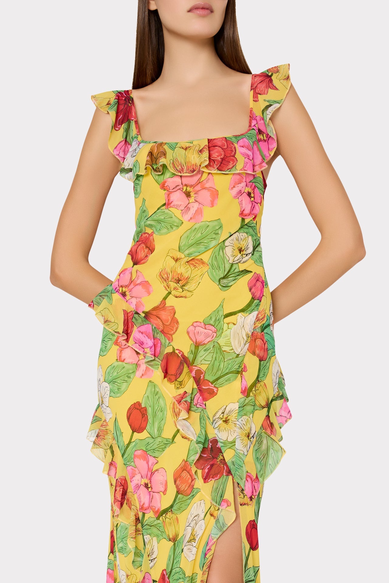 Tulip Rosette Ruffle Maxi Dress - Yellow Multi