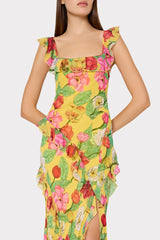 Tulip Rosette Ruffle Maxi Dress - Yellow Multi