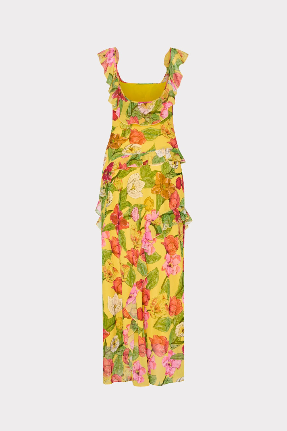 Tulip Rosette Ruffle Maxi Dress - Yellow Multi