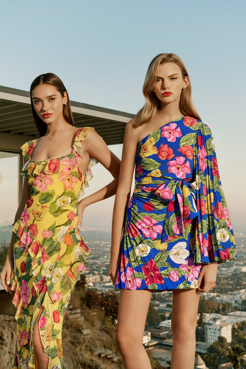 Tulip Rosette Ruffle Maxi Dress - Yellow Multi